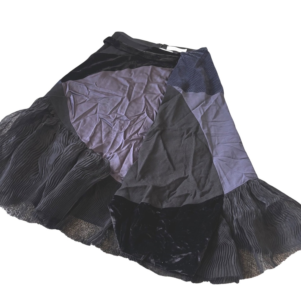 VICTORIA BECKHAM Designer Luxury Silk Patchwork Velvet Corduroy Tulle Midi Skirt